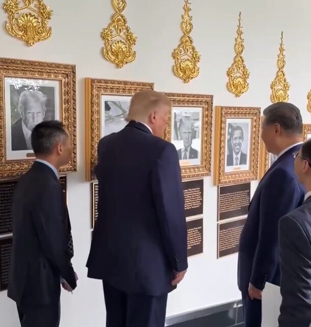 Trump apresenta a Xi Jinping imagem de caneta automática substituindo retrato de Biden na Casa Branca